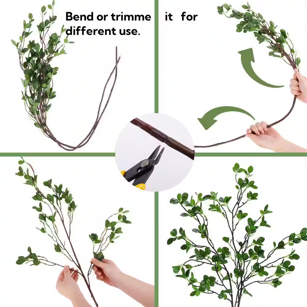 27 In. Green Artificial Ficus Tree Branches Foliage for Vase Fillers Home Office