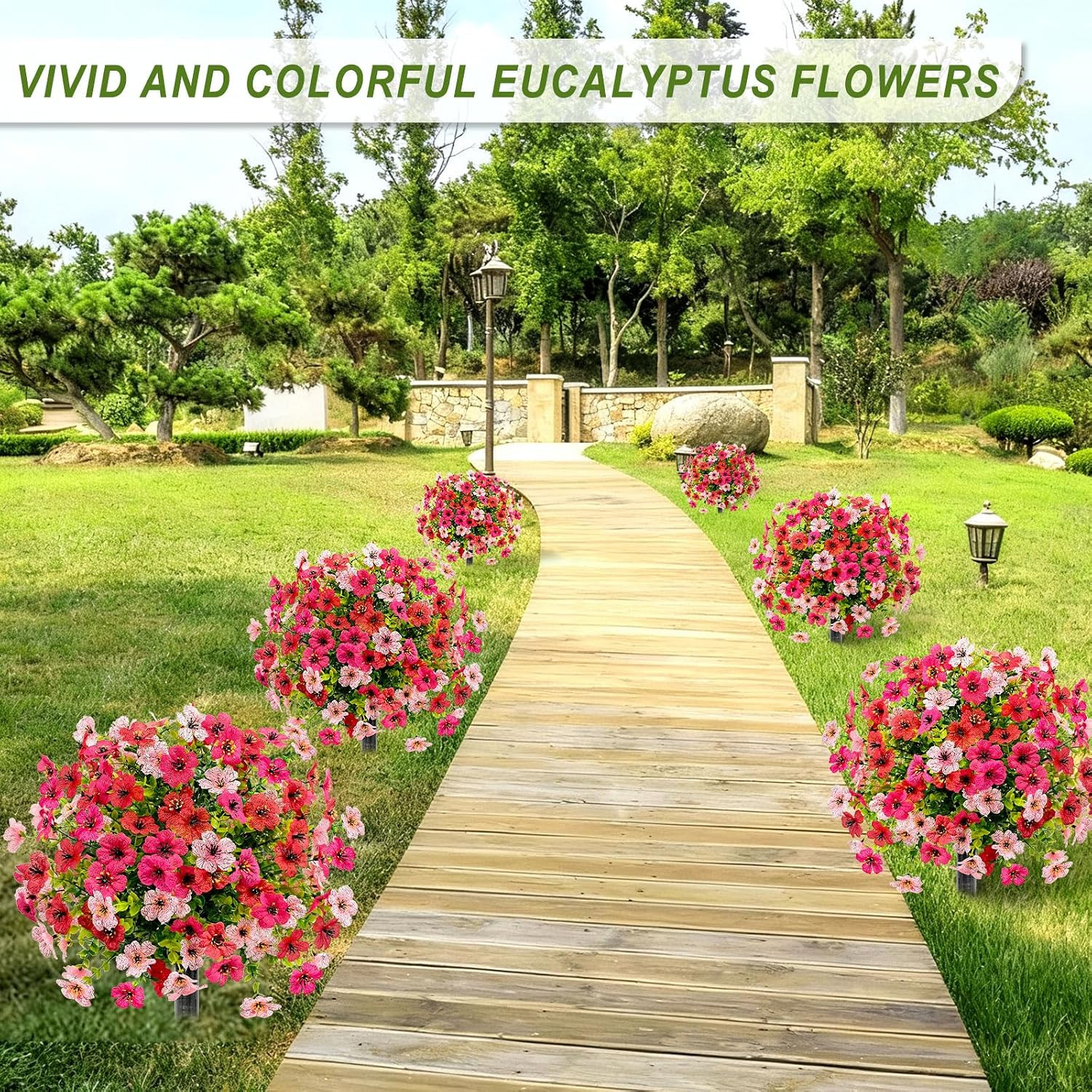 21″ UV Resistant Artificial Flower Bushes – 2 Pack for Outdoor Decor (Red, Pink)