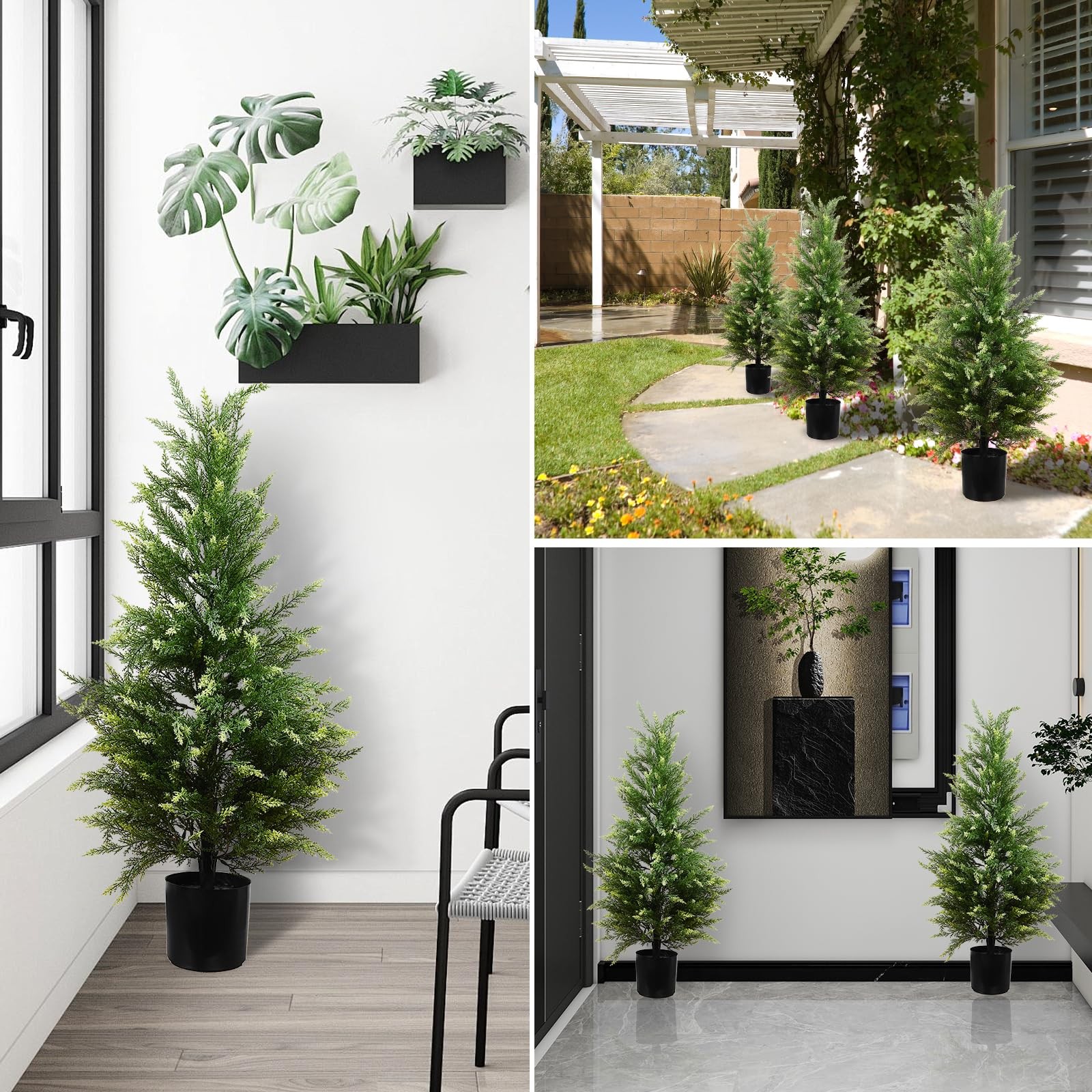 2 Pack 3FT Artificial Topiary Trees Potted, Realistic Faux Cypress UV Resista…