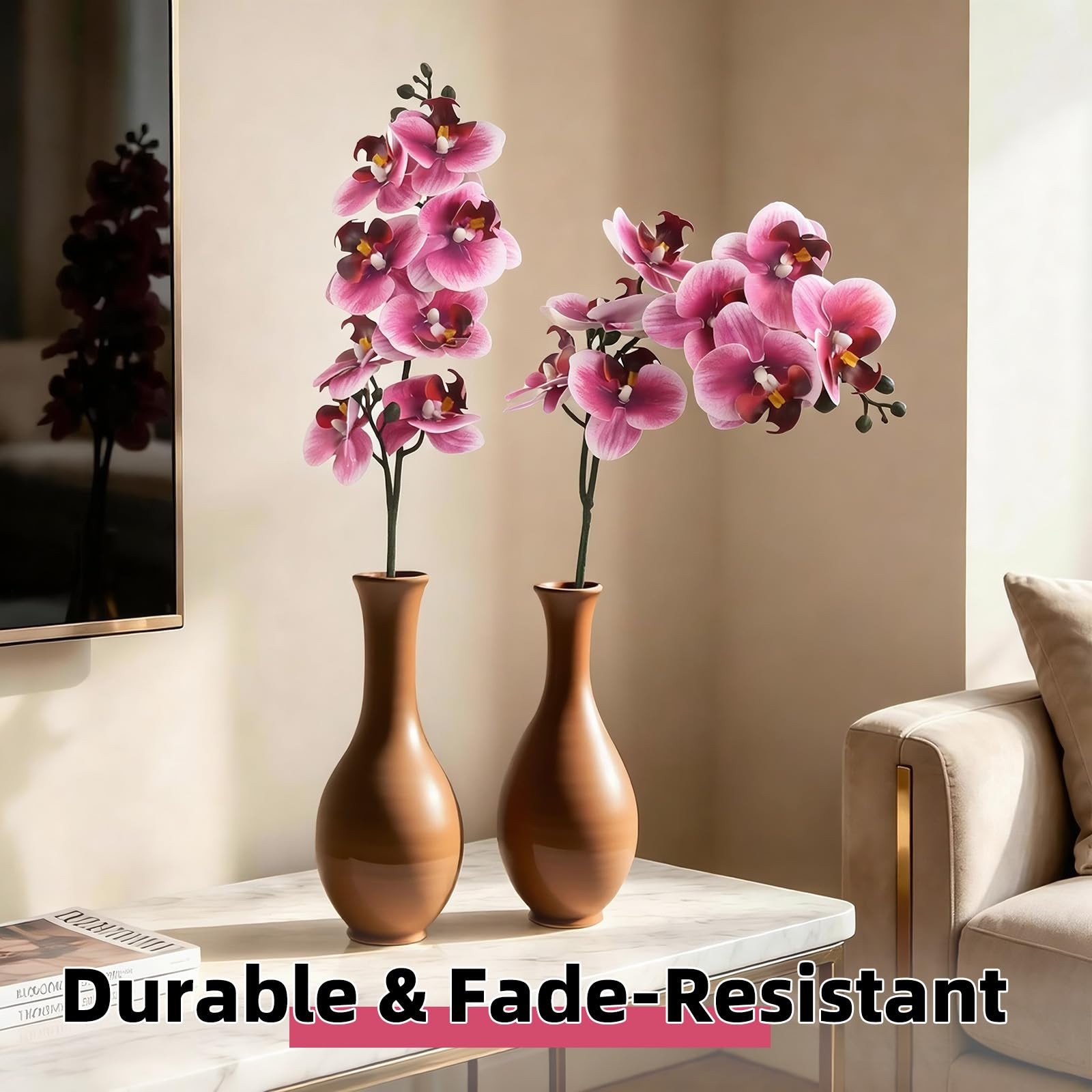 2Pcs Artificial Orchid Faux Phalaenopsis Fake Flowers Stem Real Touch for Hom…