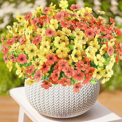 16 Bundles UV Resistant Artificial Flowers – Faux Plants for Outdoor Summer Fall