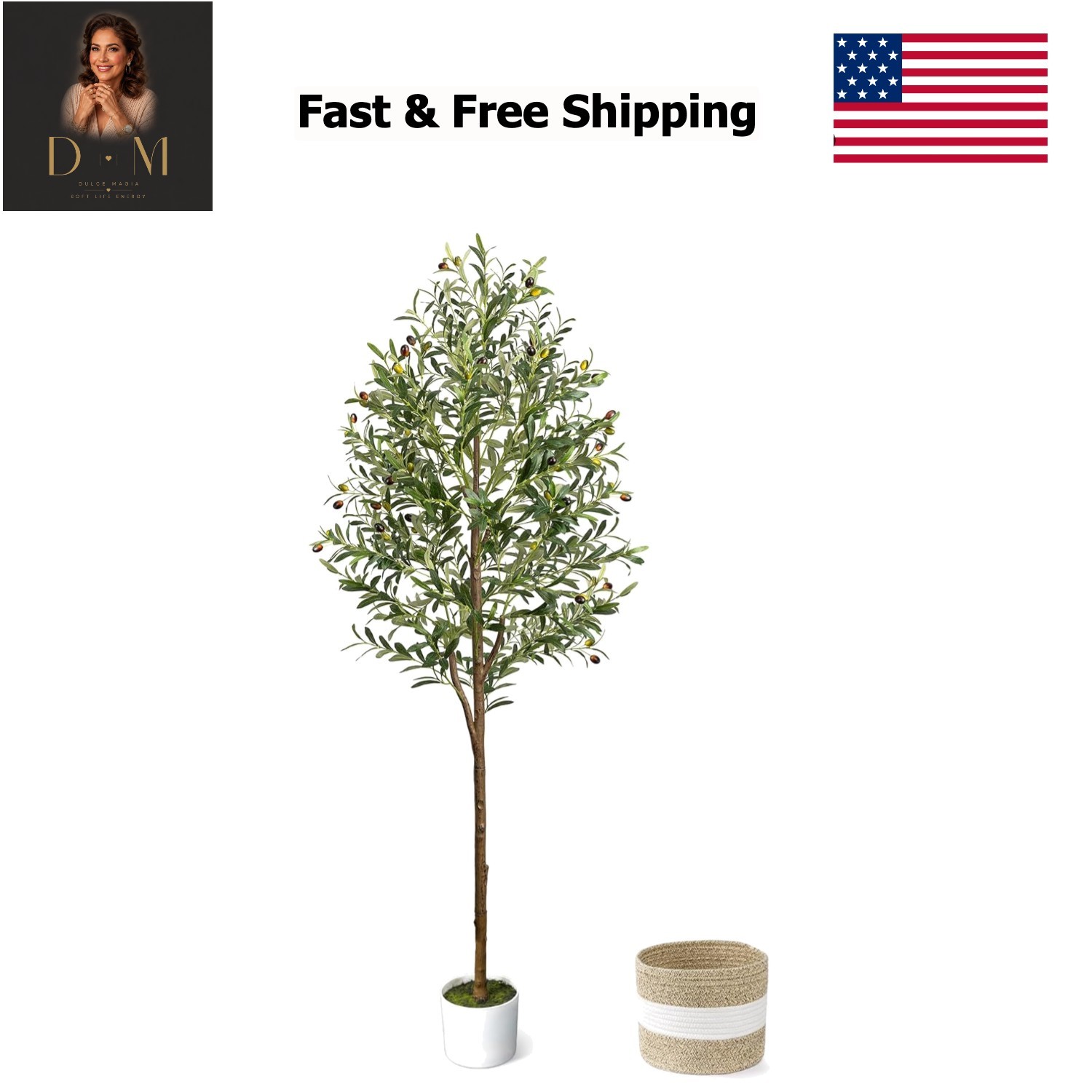 6FT Artificial Olive Tree – Indoor Tall Faux Olive Trees with Planter&Basket,…