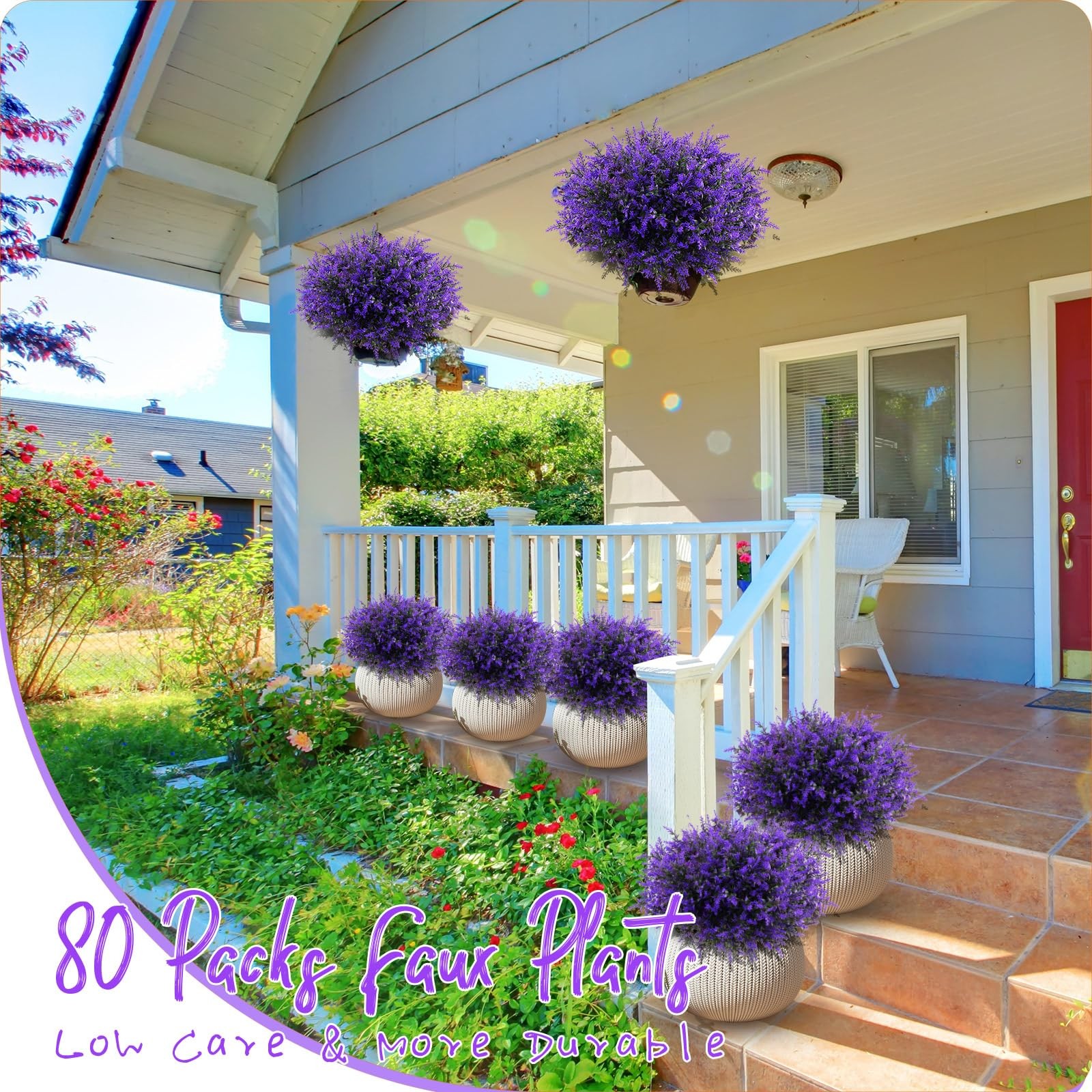 80 Bundles Artificial Lavender Flowers False Outdoor Flowers UV Resistant Pla…
