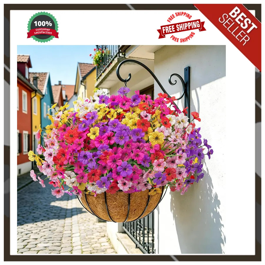 24 Bundles Artificial Flowers UV Resistant Silk Fake Plants for Indoor Outdoor