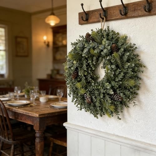 Spring Summer Wreaths for Front Door 19.69″ Artificial Green Boxwood Green-1