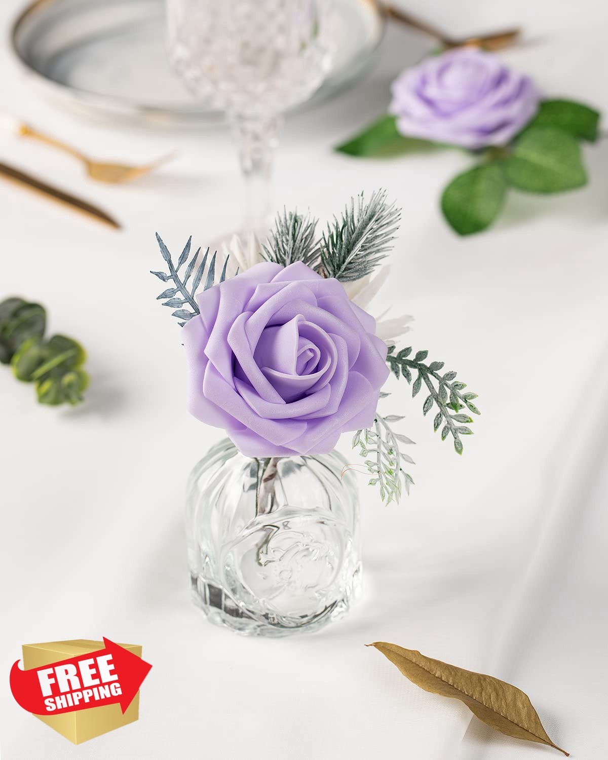 DuHouse Lilac 25pcs Artificial Roses w/ Stems