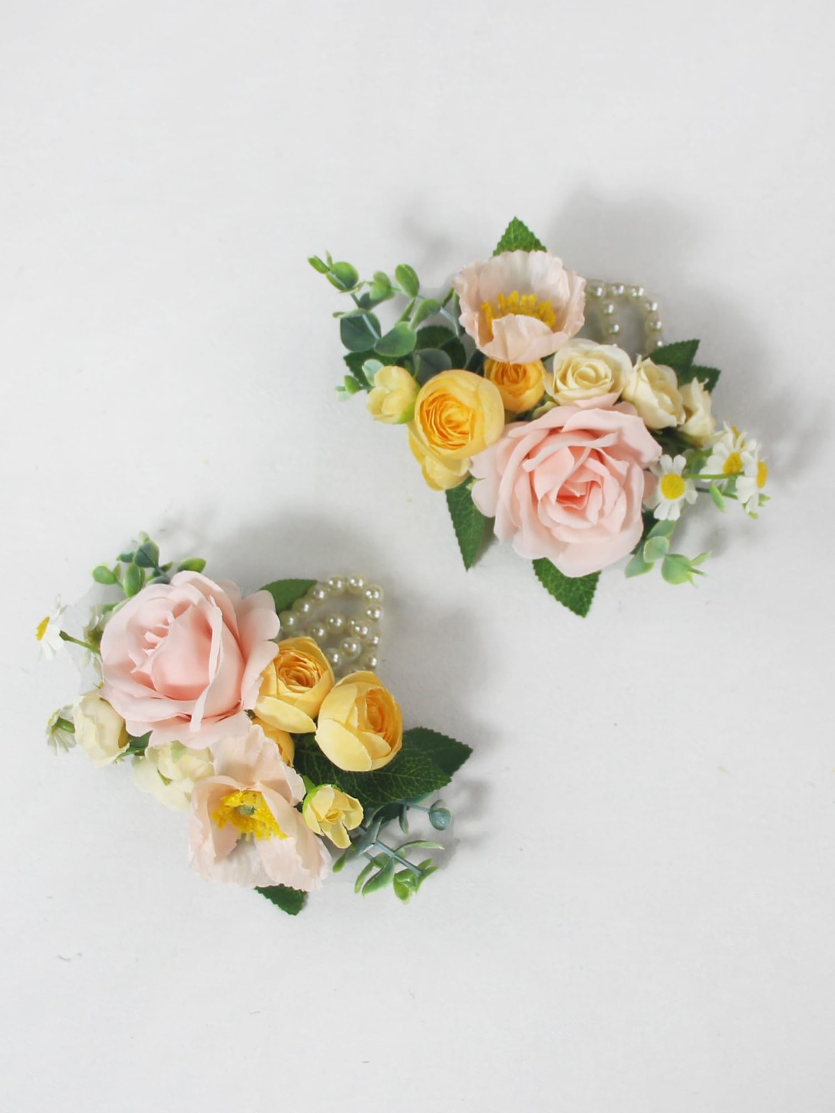 2 Pcs Pastel Pink Wrist Corsage for Wedding Prom Homecoming Bridesmaid Flower