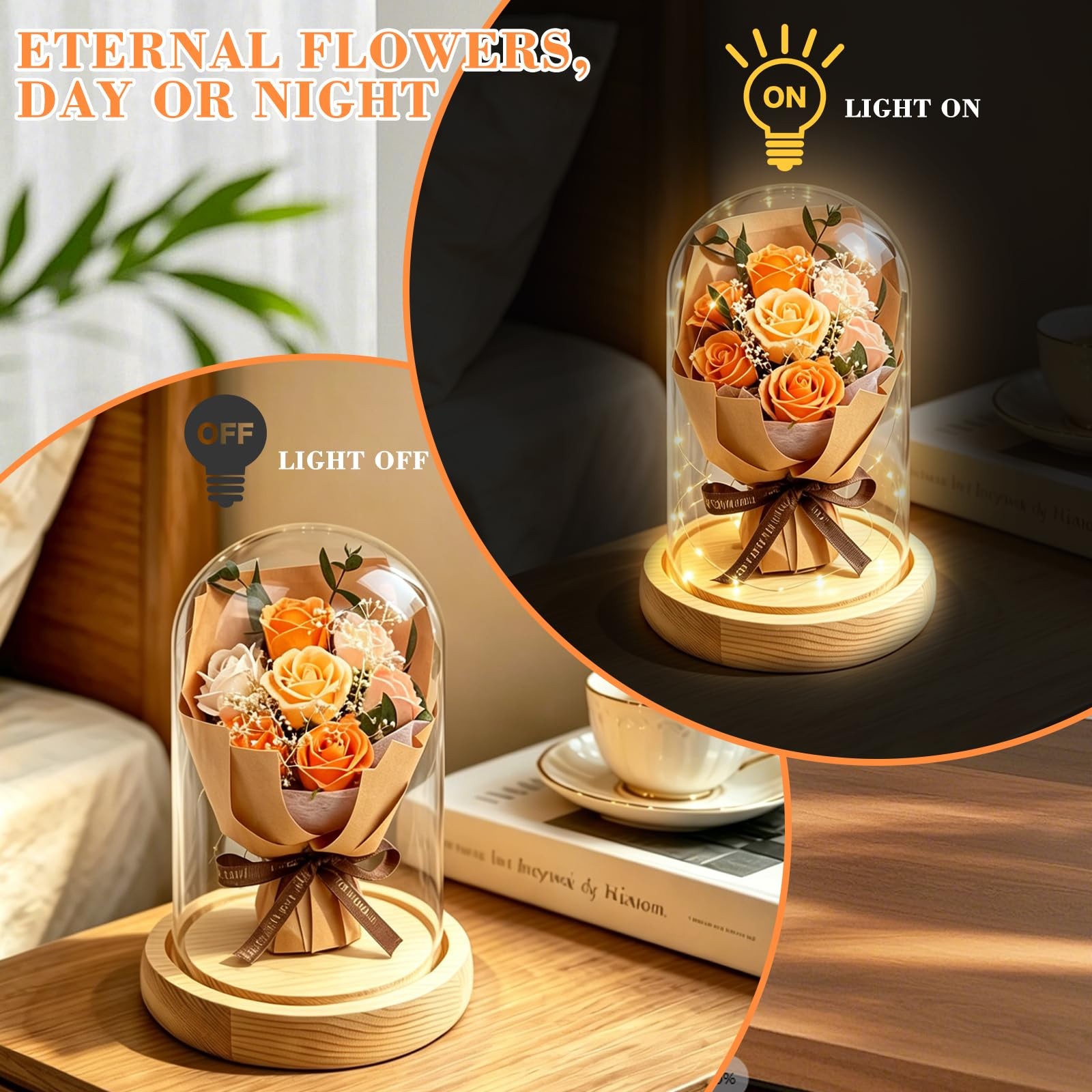 Preserved Flower in Glass Dome, Champagne Forever Eternal Rose Gift for Mothe…