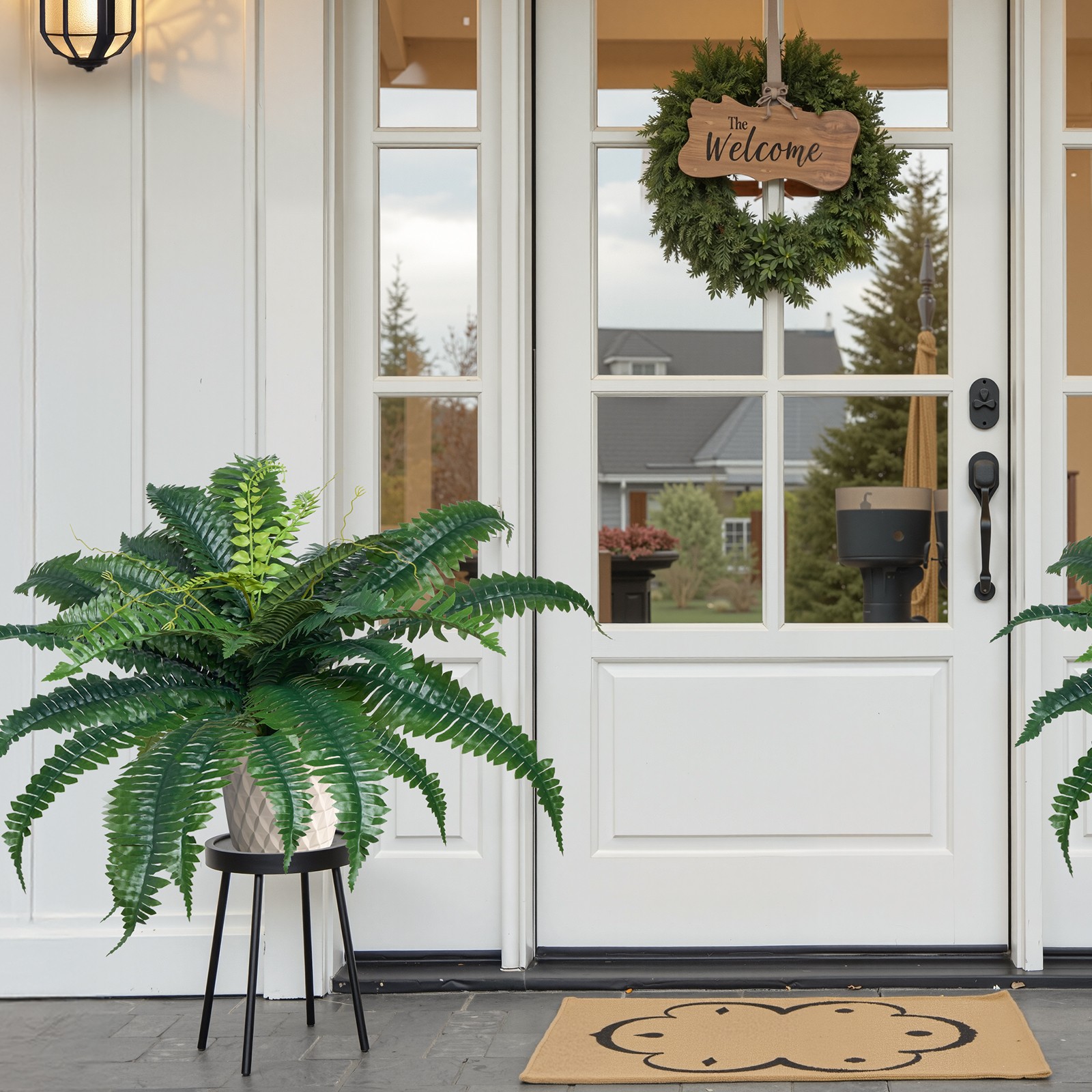 VEVOR 2 Pcs Artificial Boston Ferns Plastic Fern 30Branches Indoor Outdoor Decor