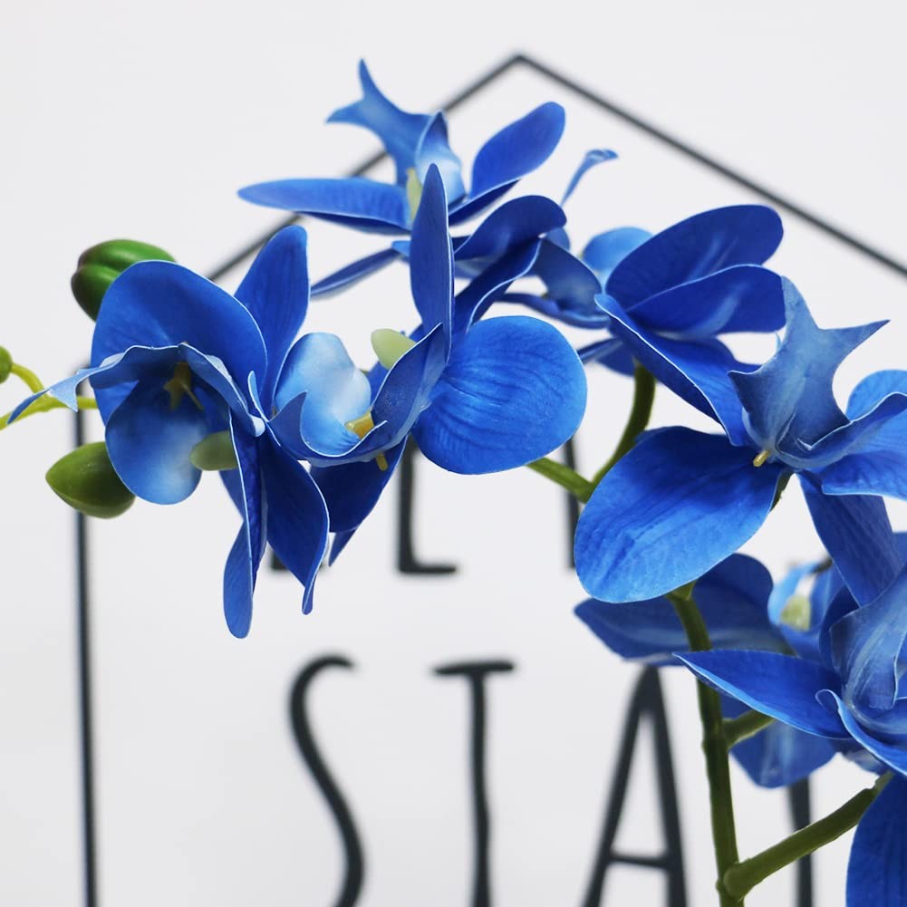 Blue Artificial Orchid Flowers In Pot Faux Potted Floral Wedding Home Decor