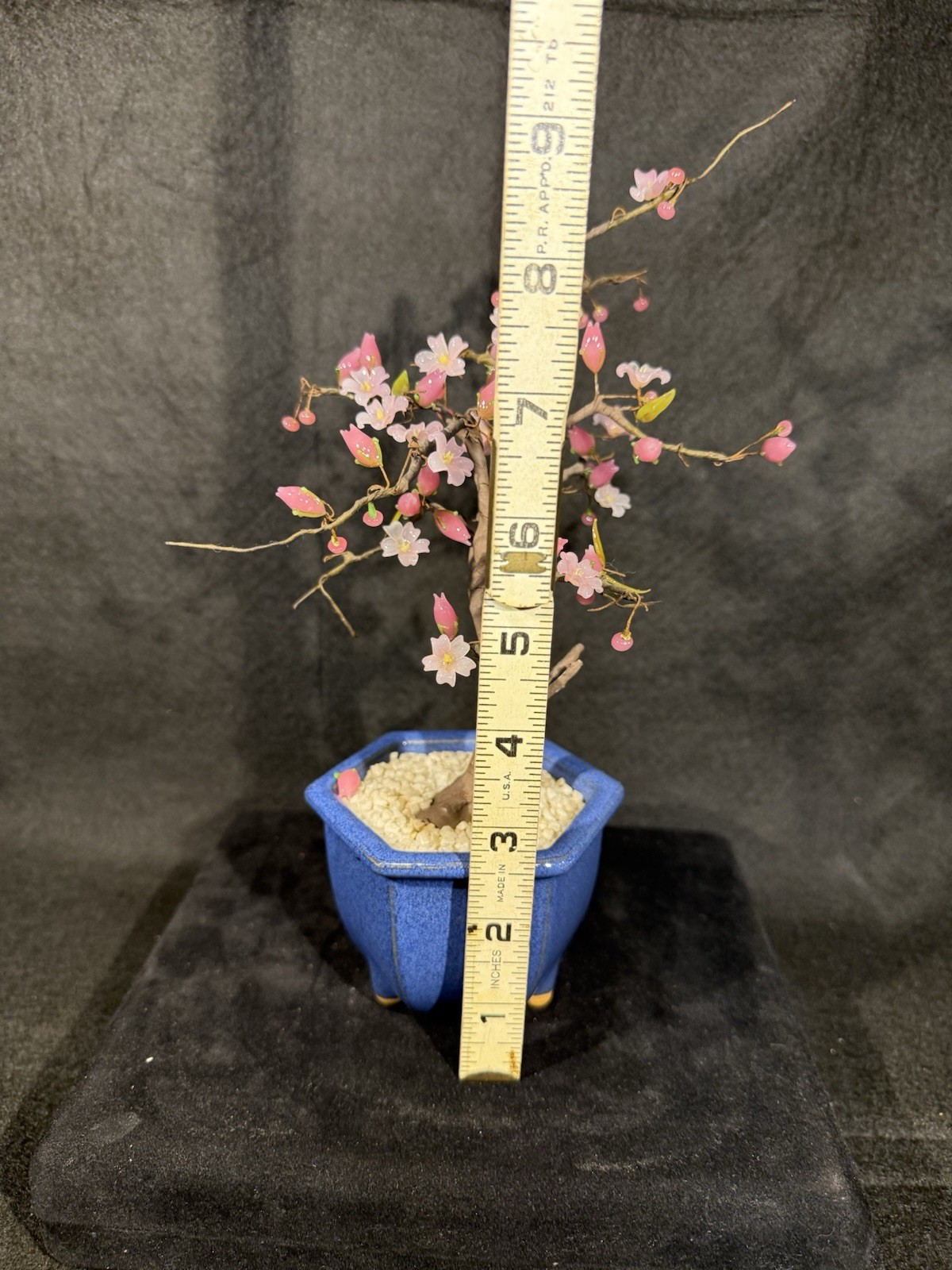 Bonsai Tree handcrafted Glass Flowers Leaves Artificial Plant