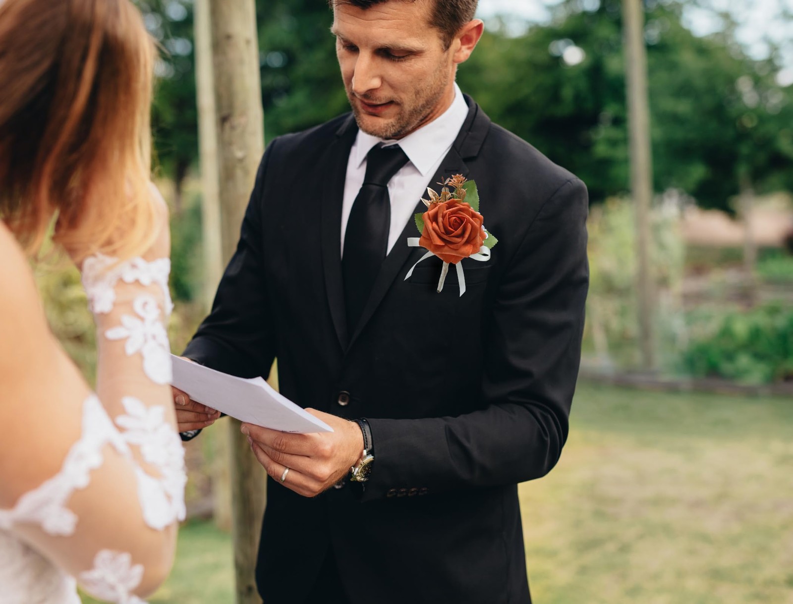 6 PCS Burnt Orange Rose Boutonniere Artificial Flower Men Wedding Groomsmen