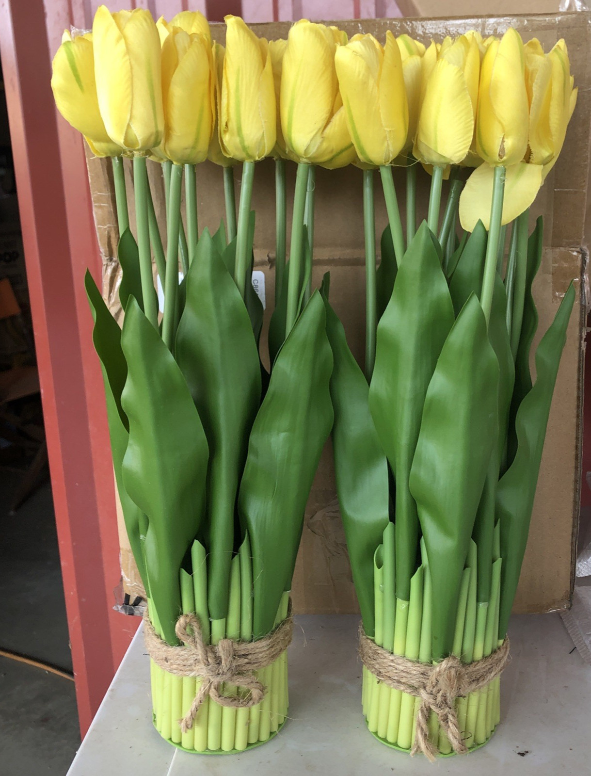 Set of 2 Artificial Yellow Tulip Standing Bunch 14″ Natural Looking NEW!