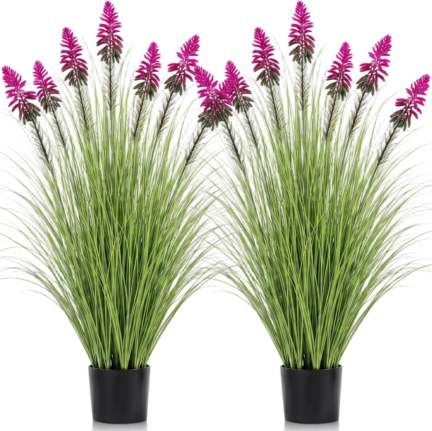 2 Pack 4 Ft Artificial Grass with Plum Cockscomb for Home & Garden Decor
