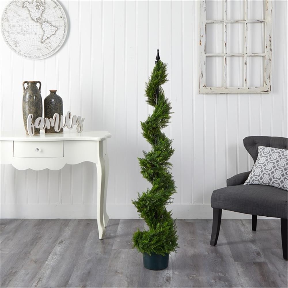 Pemberly Row 60″ Cypress Spiral Tree with Pot and Faux Soil in Green/Black