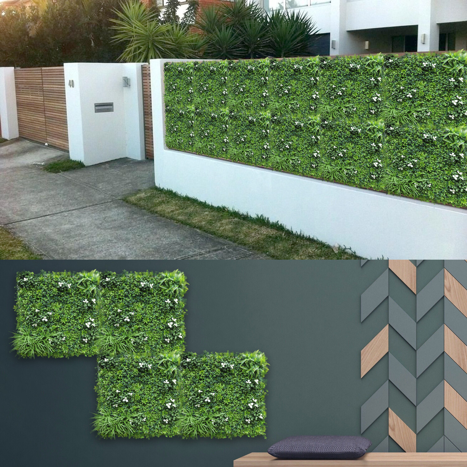40 Inch 3D Artificial Boxwood Wall Hedge Mat Panels Outdoor Grass Fence Style#2