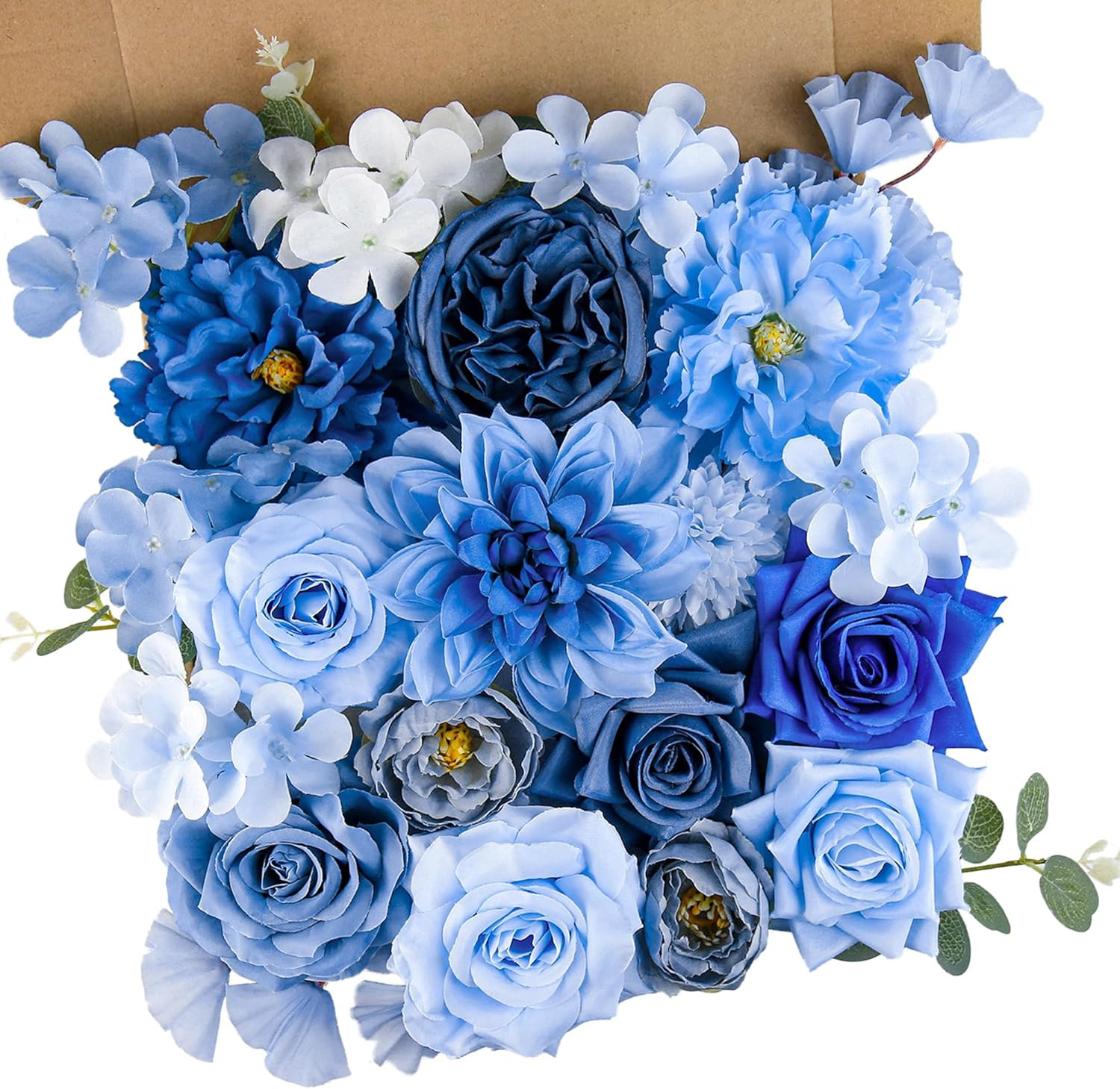Blue Artificial Flowers Bulk Set Silk Peony Rose Bouquet DIY Wedding Decor