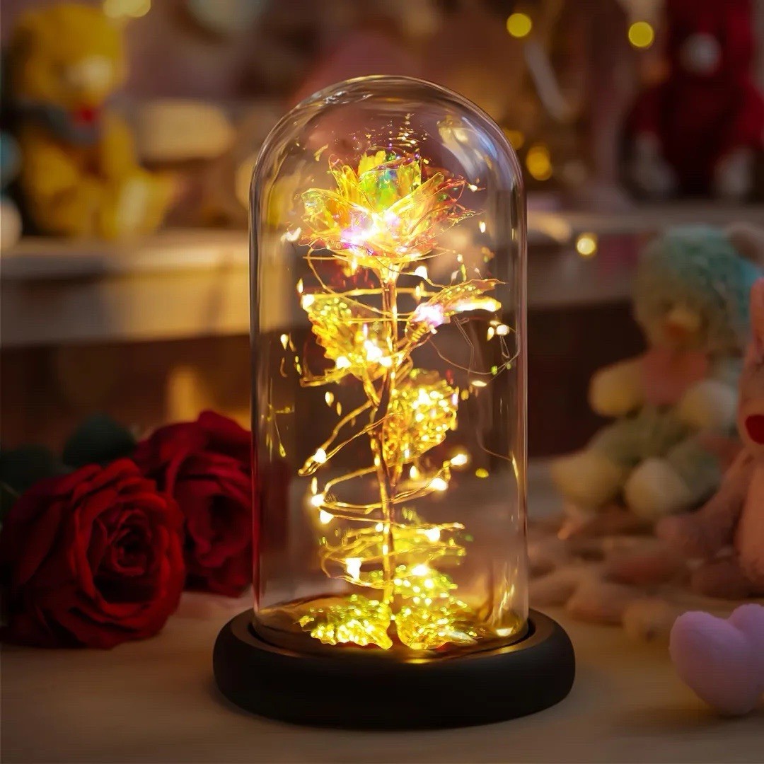 Eternal Forever Galaxy Rose Flower In Glass Dome LED Light Valentine’s Day Gift