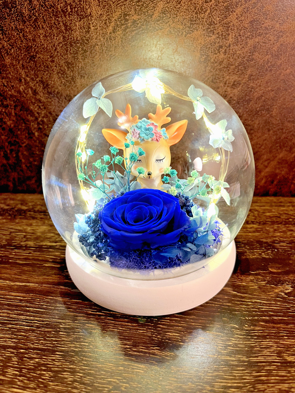 Eternal Rose Flower In Glass Dome LED Light & Deer Gift Home Decoration gift
