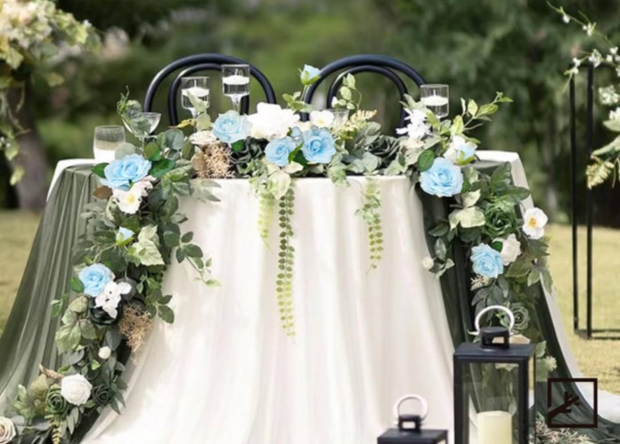 Artificial Blue Floral Rose & Vine Garland Floral Decor Party – ONE 6′ PIECE