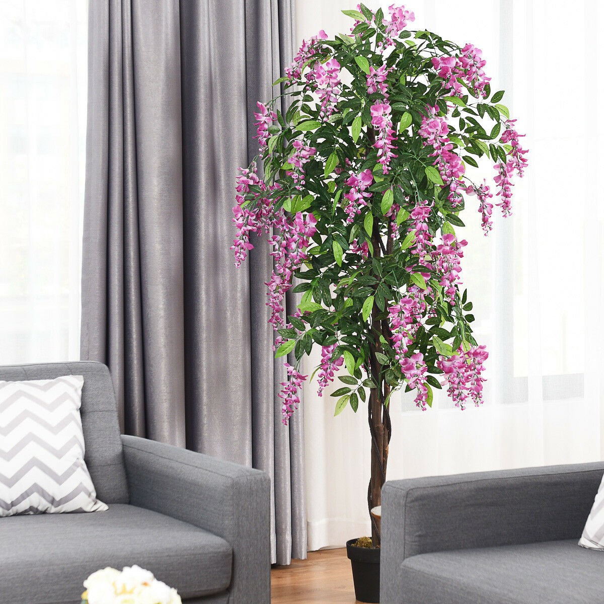 Costway 6-Feet Artificial Wisteria Silk Tree Pink Flower Indoor-Patio Home Décor