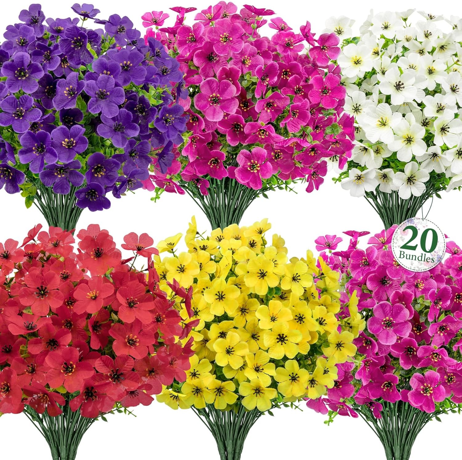 20 Bundles Artificial Flowers for Outdoors,Fake Violet Flowers Silk Realistic UV