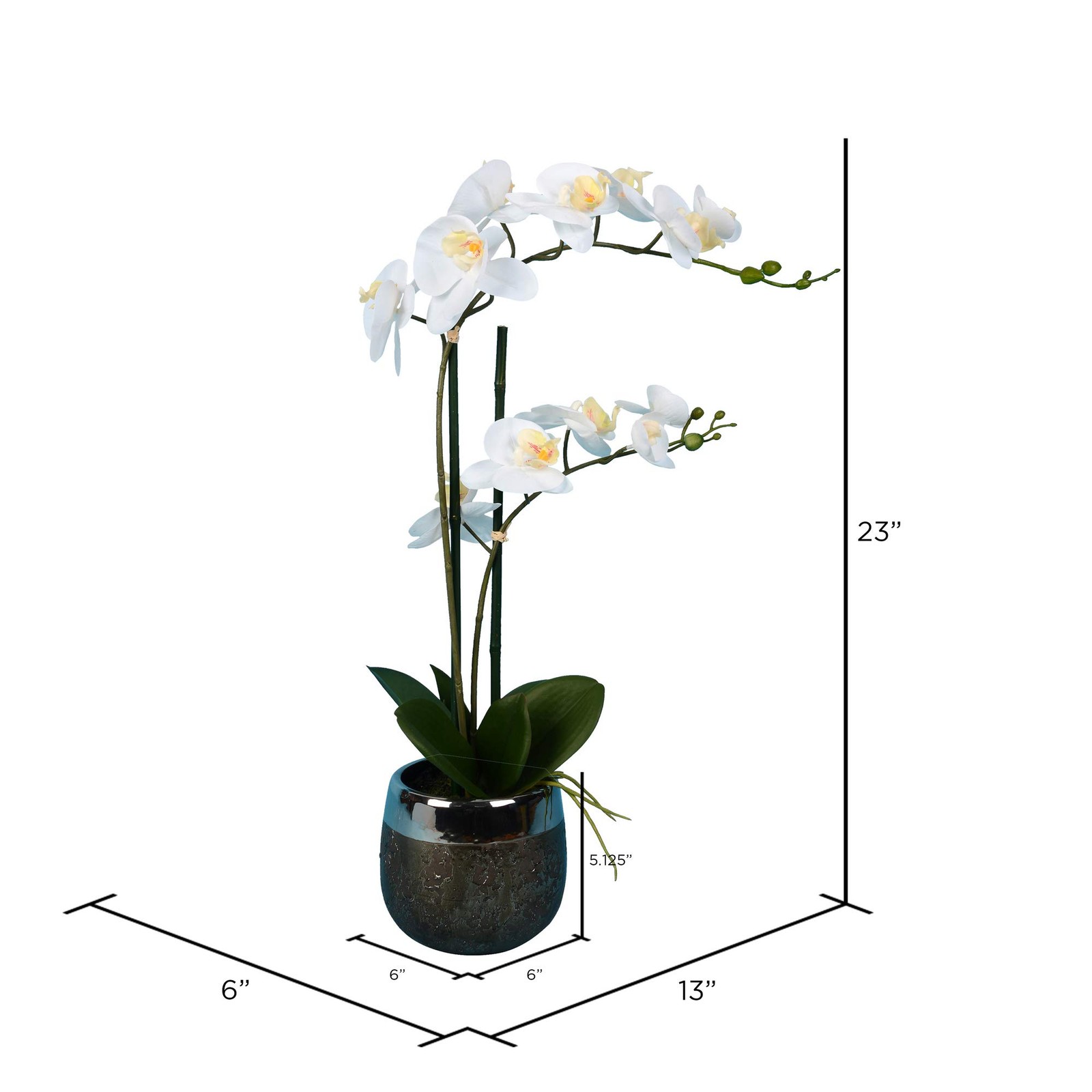 Vickerman 23″ Plastic Artificial Phalaenopsis with Metal Pot in White
