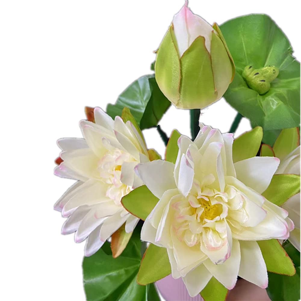 2pcs Lotus Bouquet Flower White Artifcial Water Lily Bunch 10 Forks Fake Flow…
