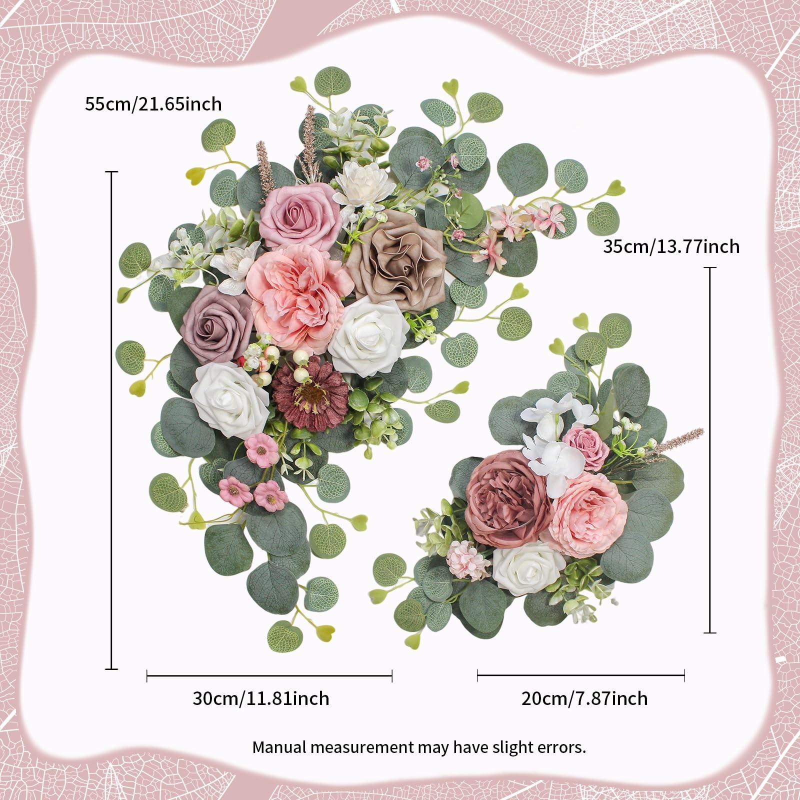 2 PCS Coffee Pink Artificial Wedding Arch Flowers Sign Faux Floral Swags Decor