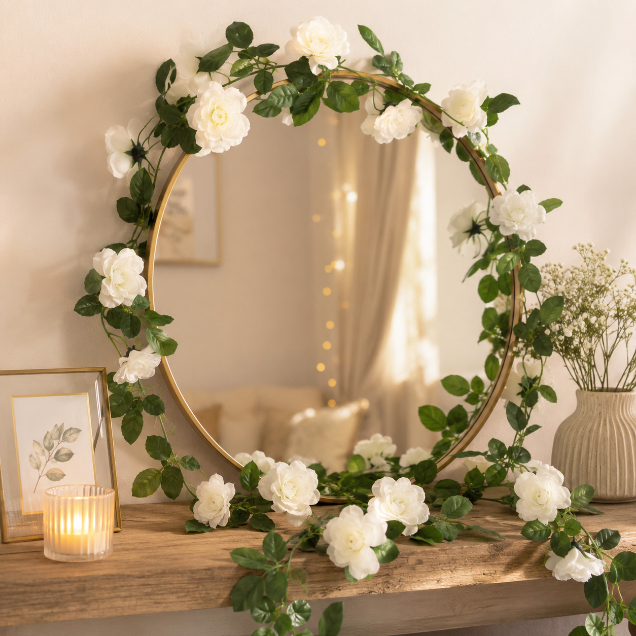 White Rose Artificial Flower Vine Garland for Wedding and Home Decor
