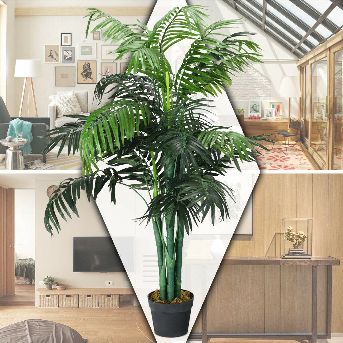 3.5-Feet Artificial Areca Palm Decorative Silk Tree with Basket In/Outdoor Green