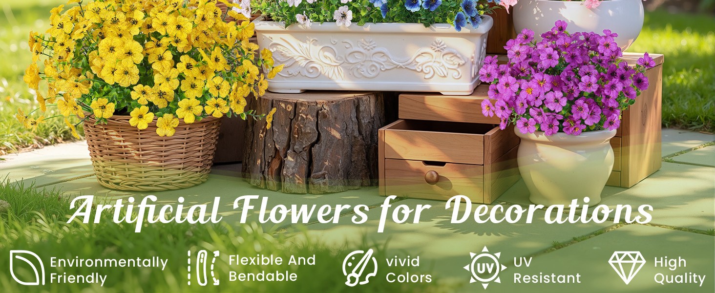 24 Bundles Artificial Flowers for Outdoors Decoration, UV Resistant Silk Faux