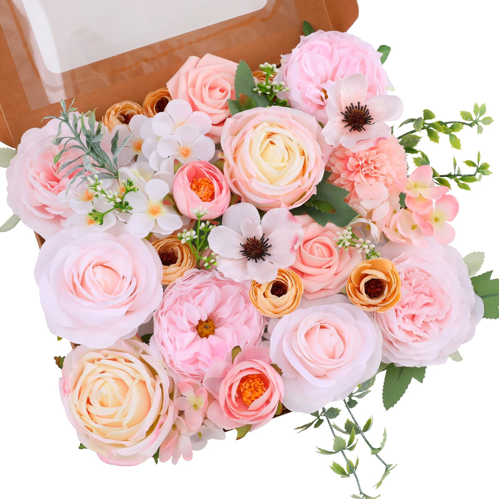 Pale Pink Artificial Flowers Combo Fake Peony Silk Roses Wedding Decor 1 Box