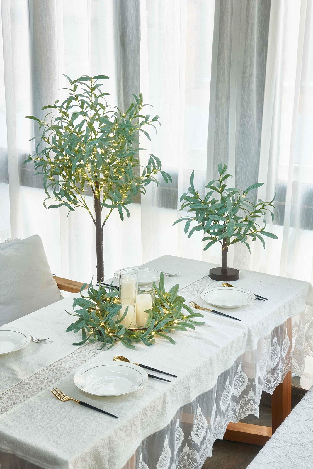 LED Lighted Olive Branch 24in 72 Lights Timer Battery Wedding Centerpiece