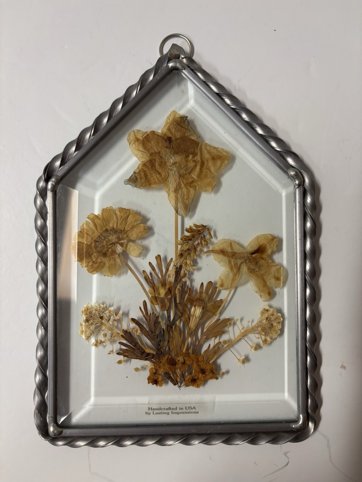 Lasting Impressions Glass Framed Pressed Dried Flowers Wall Decor 7”x5” Vintage