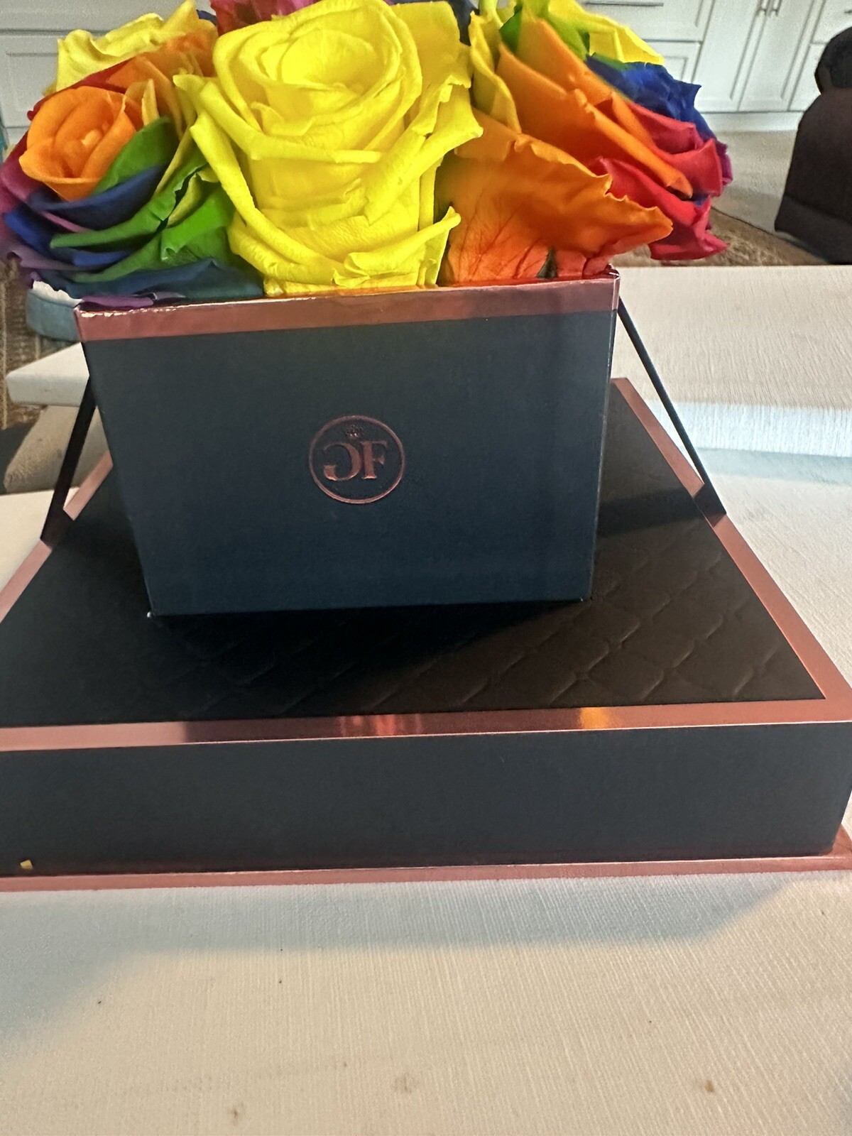 Glam Fleur Preserved 9 Yellow And Colorful Real Roses in Square Gift Box