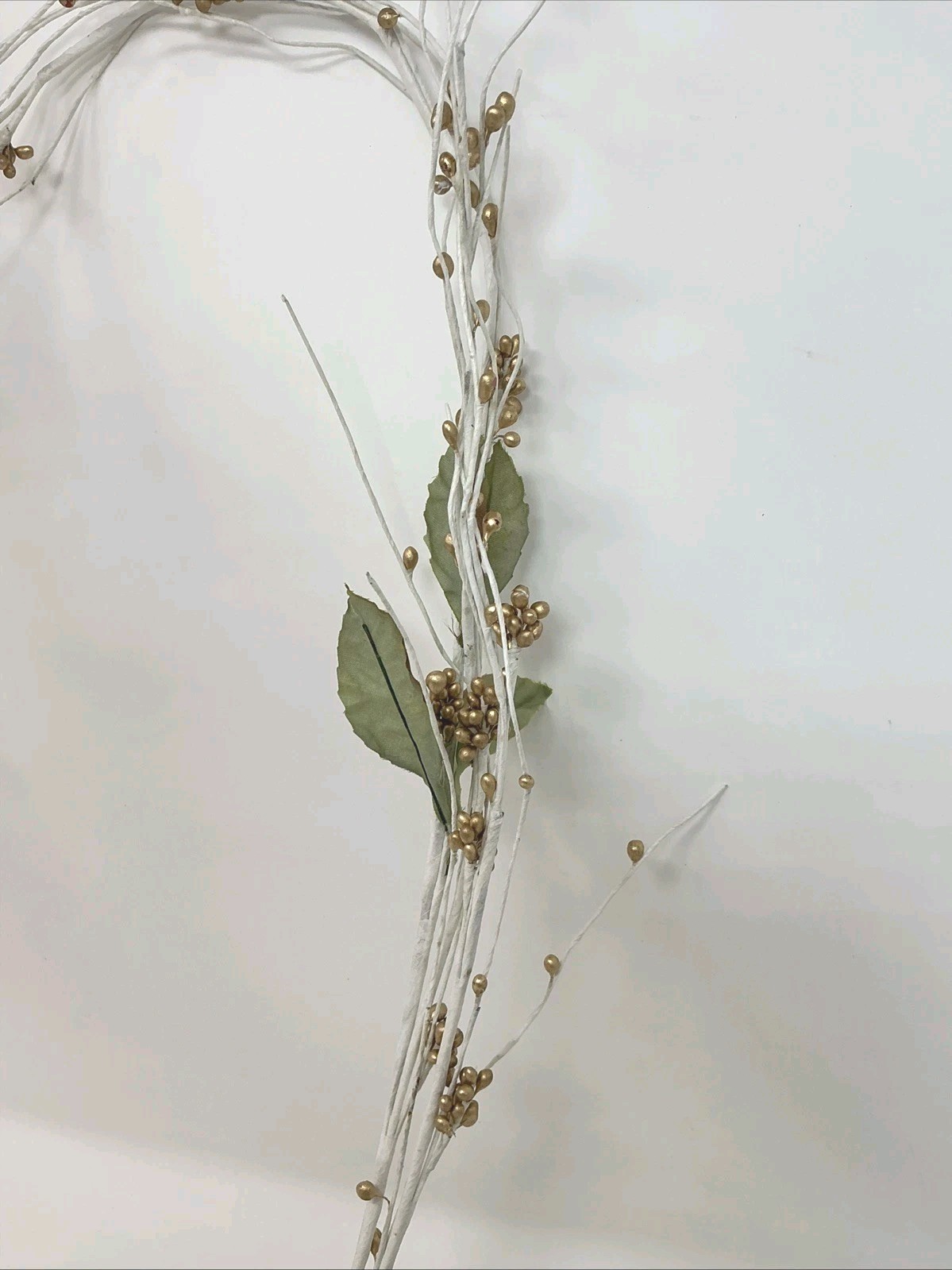 White Twig Branch Gold Berries Green Leaf Floral Pick 46” Long 3 Picks NOS