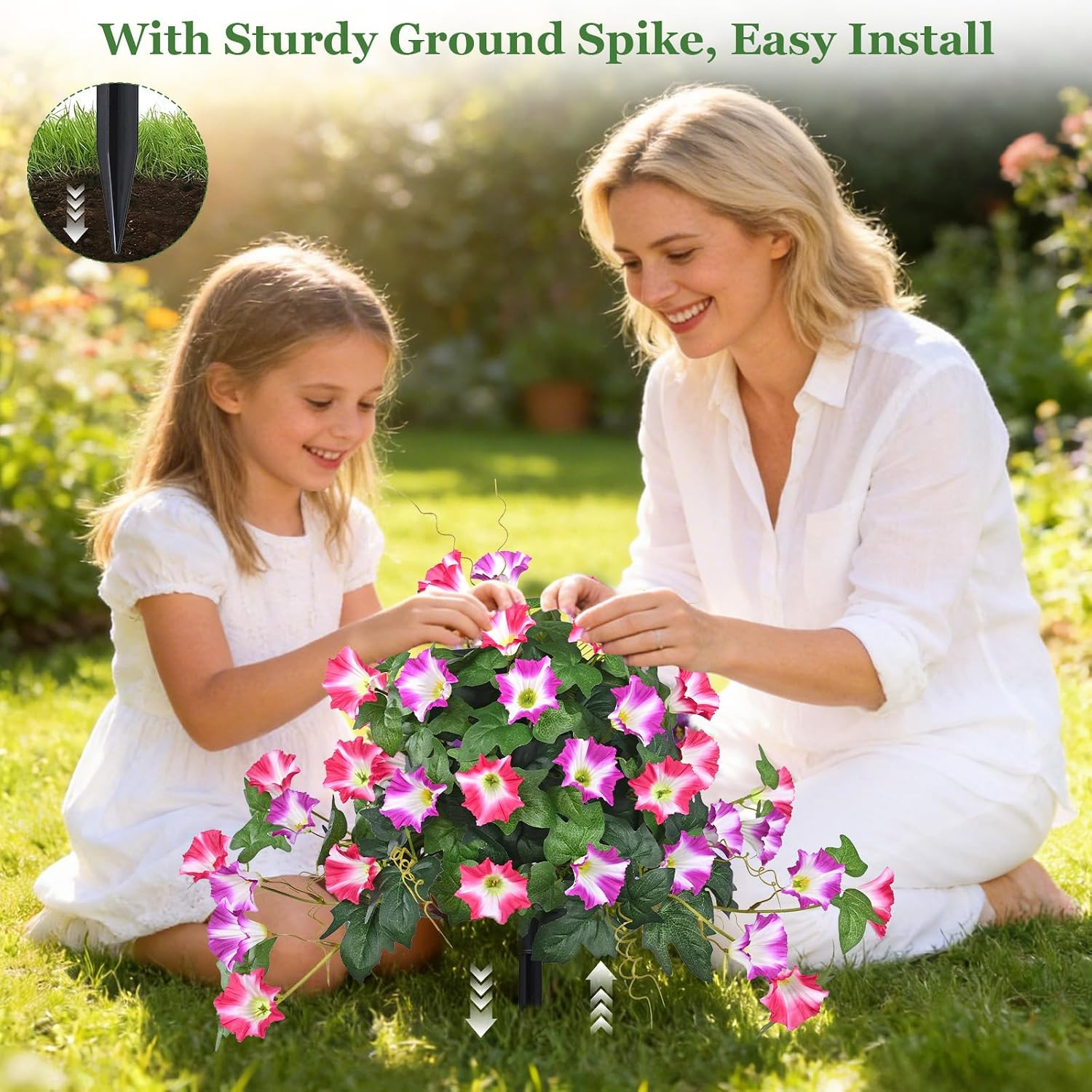 2 Pack 19.7″ UV Resistant Artificial Morning Glory Topiary Ball Trees