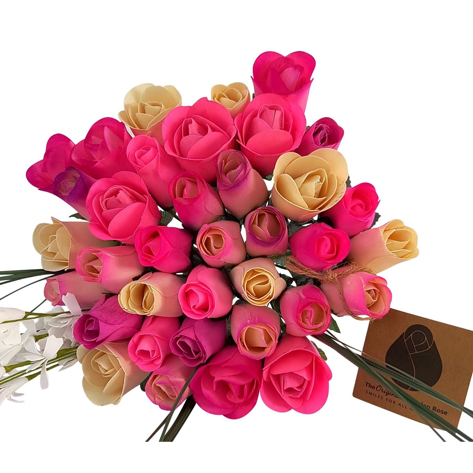 Deluxe Pink Blossoms Flower Bouquet. The Original Wooden Rose 2, 3 Dozen