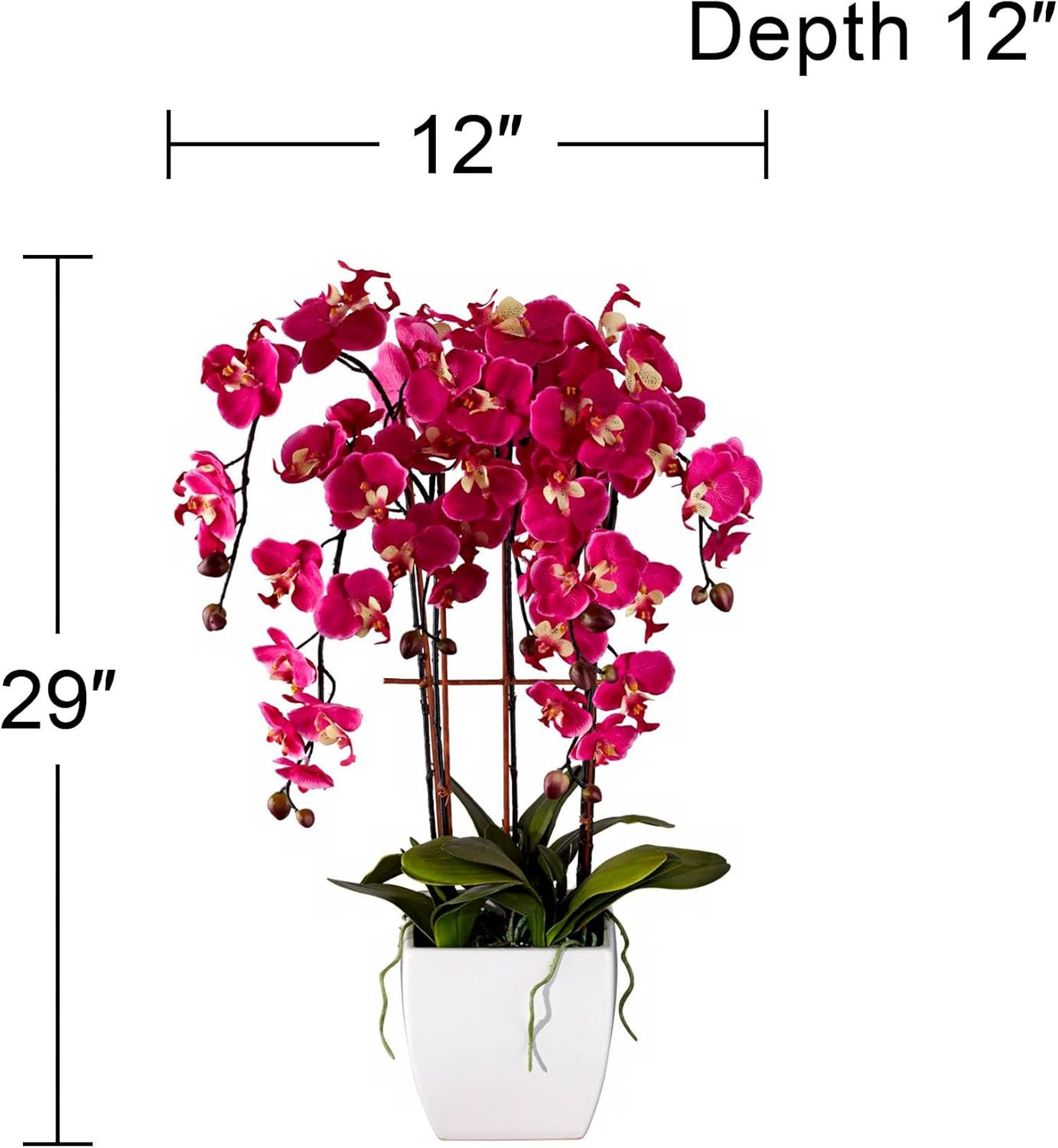 Realistic Purple Orchid Faux Flowers in White Pot for Home Decor 29″ High