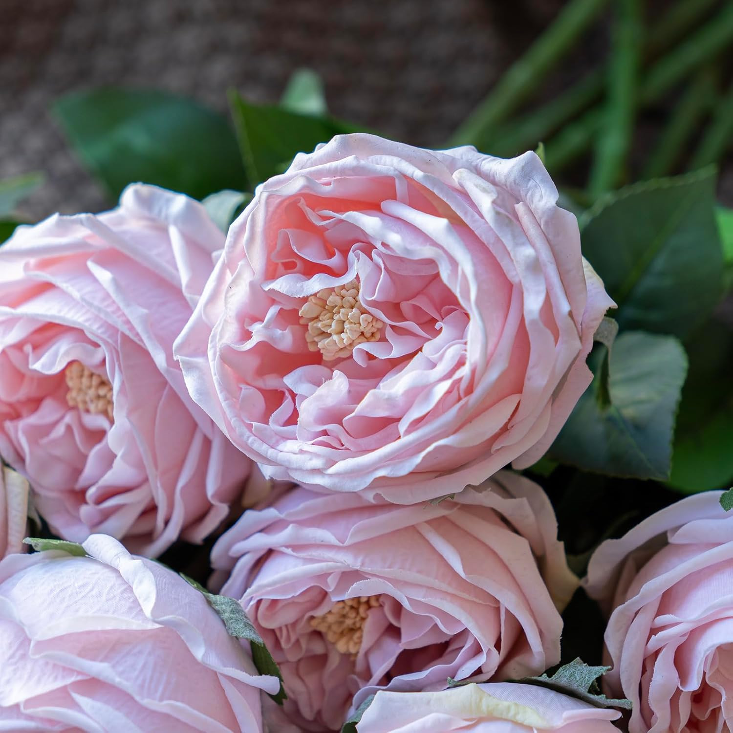 White Fake Flowers for Decoration 4pcs Real Touch Austin Rose Peony Light Pink