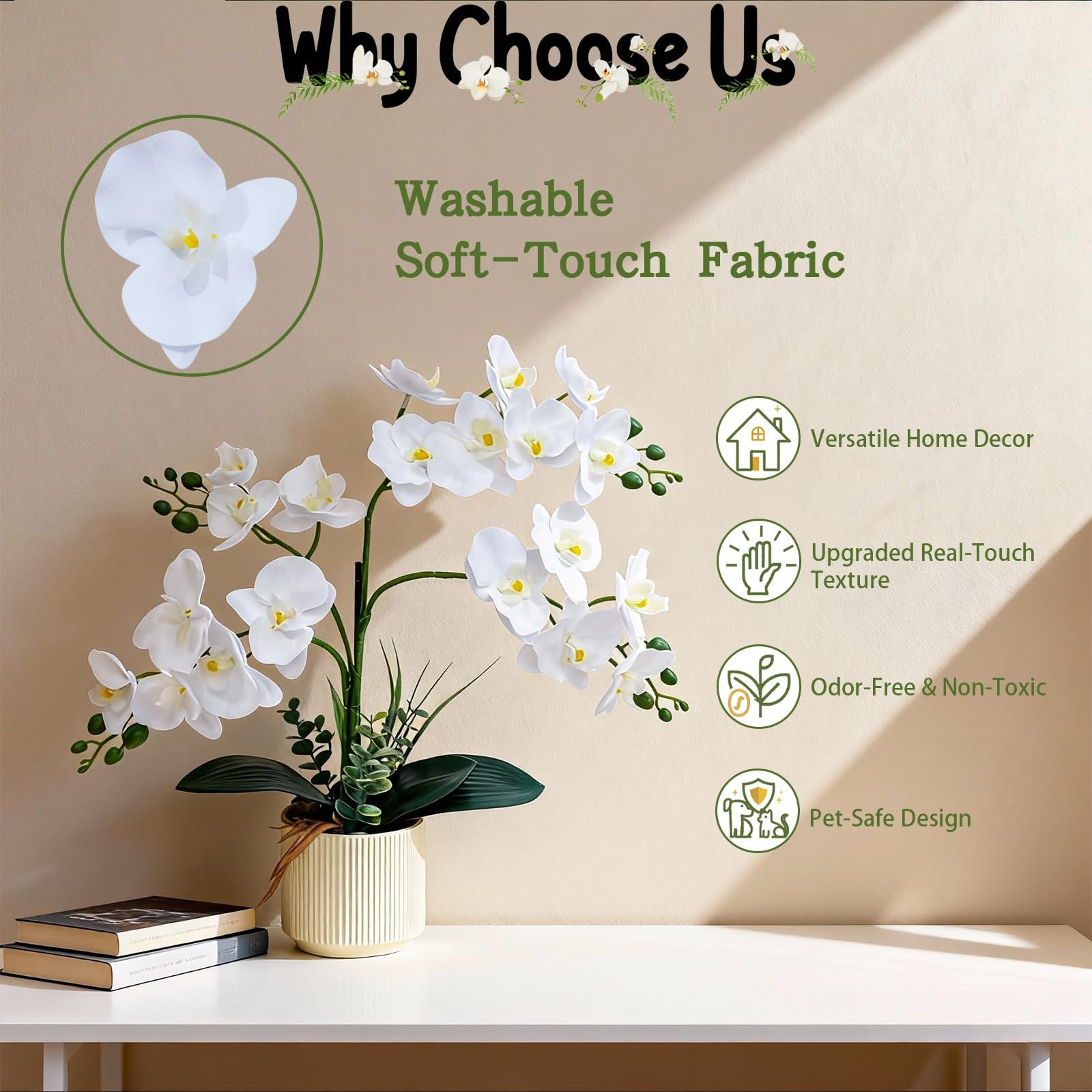 White 15.7″ 3D Lifelike Artificial Orchid Plant with 20 Heads, Realistic Faux…