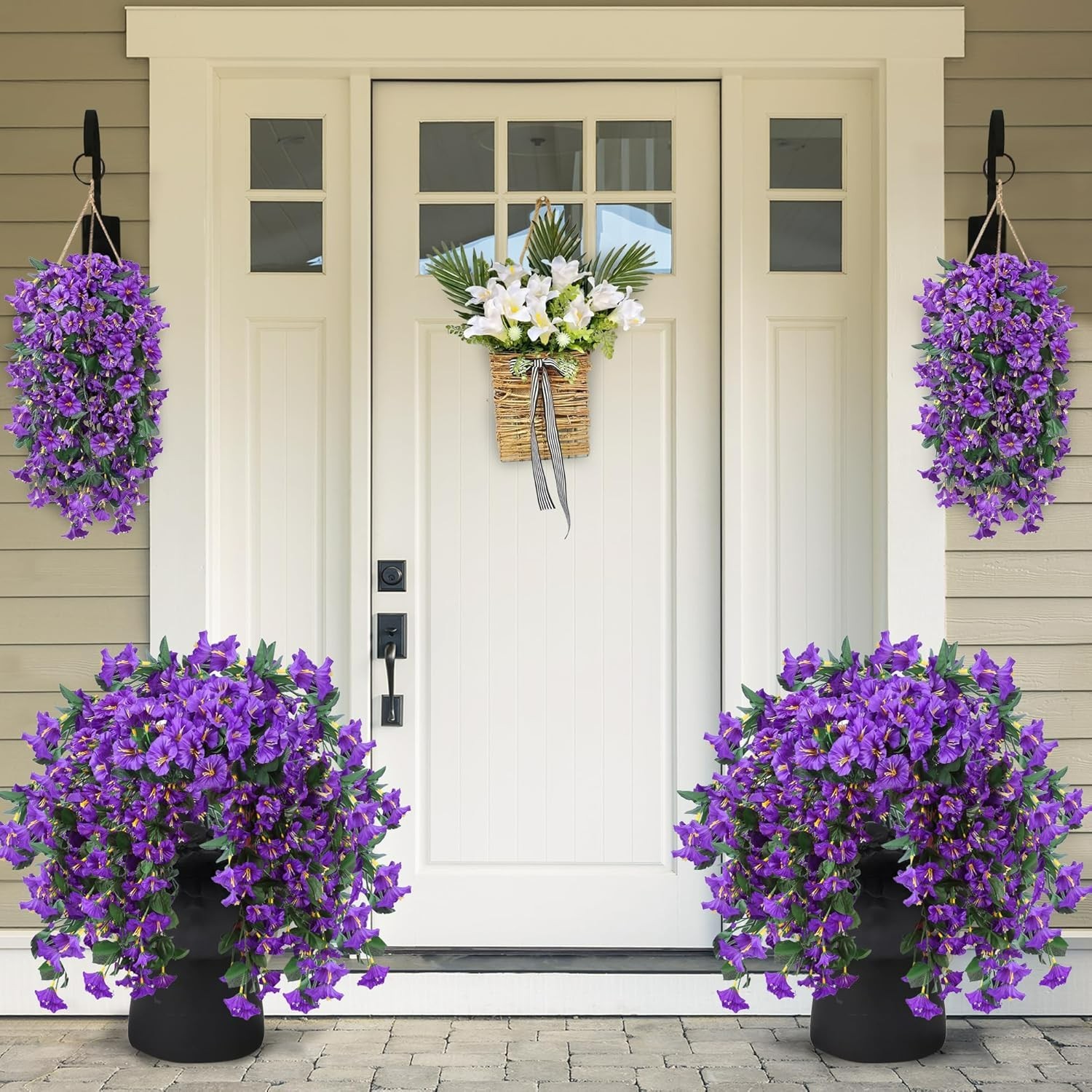 2PCS Realistic Purple Morning Glory Hanging Flowers | UV Resistant Outdoor Decor