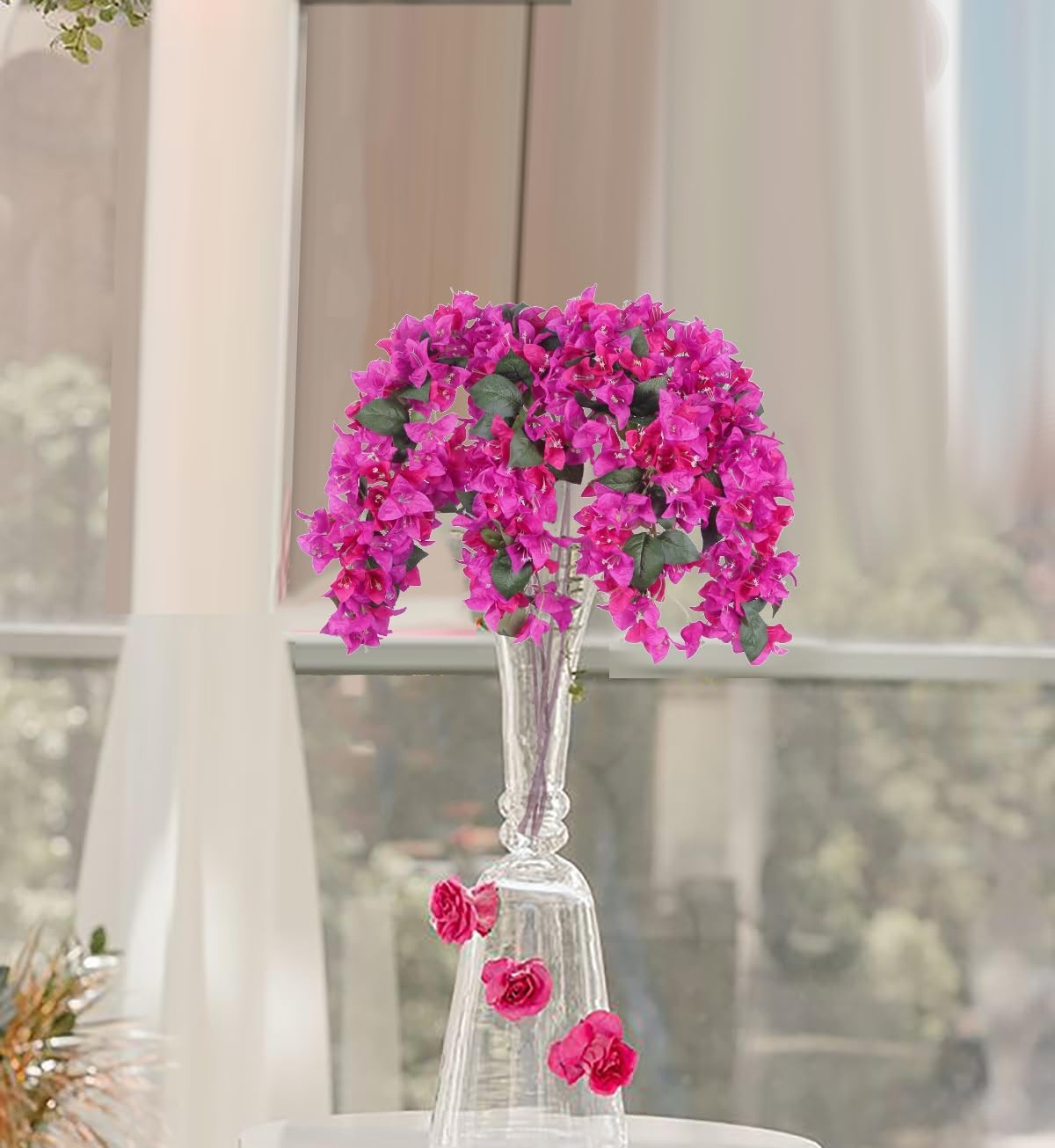 4PCS Bougainvillea Artificial Flowers 42″ Long Stem Faux Silk Bougainvillea F…