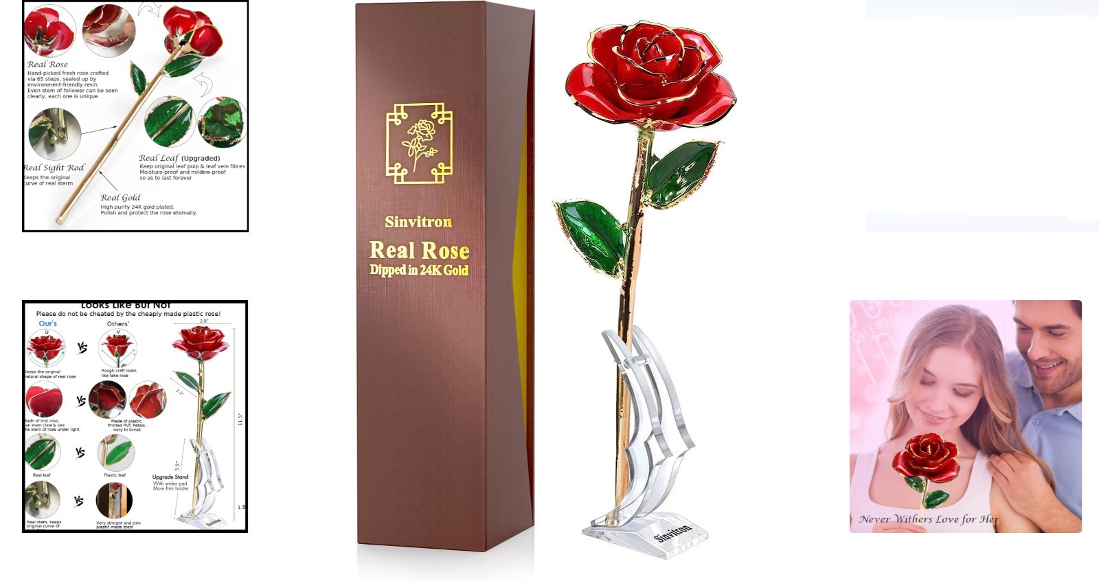 Gold Dipped Infinity Rose 24K Real Rose Forever Flower Gift for Women Mom