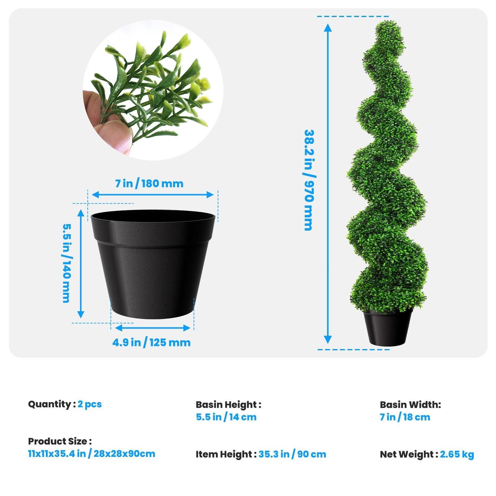 38.2 Inch Spiral Boxwood Topiary Trees 2 PCS Faux Fake Plants w/ Rust Frame