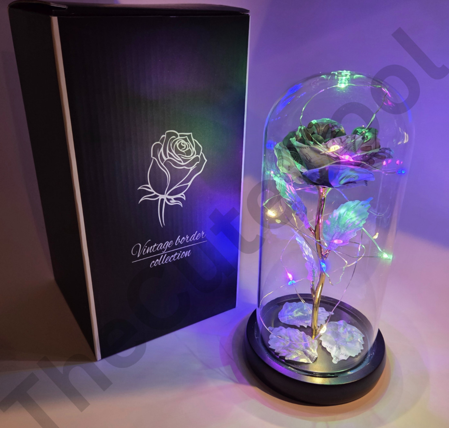 Forever Eternal Galaxy Flowers LED Light Cash Money Dollar Bill Rose Cool Gifts