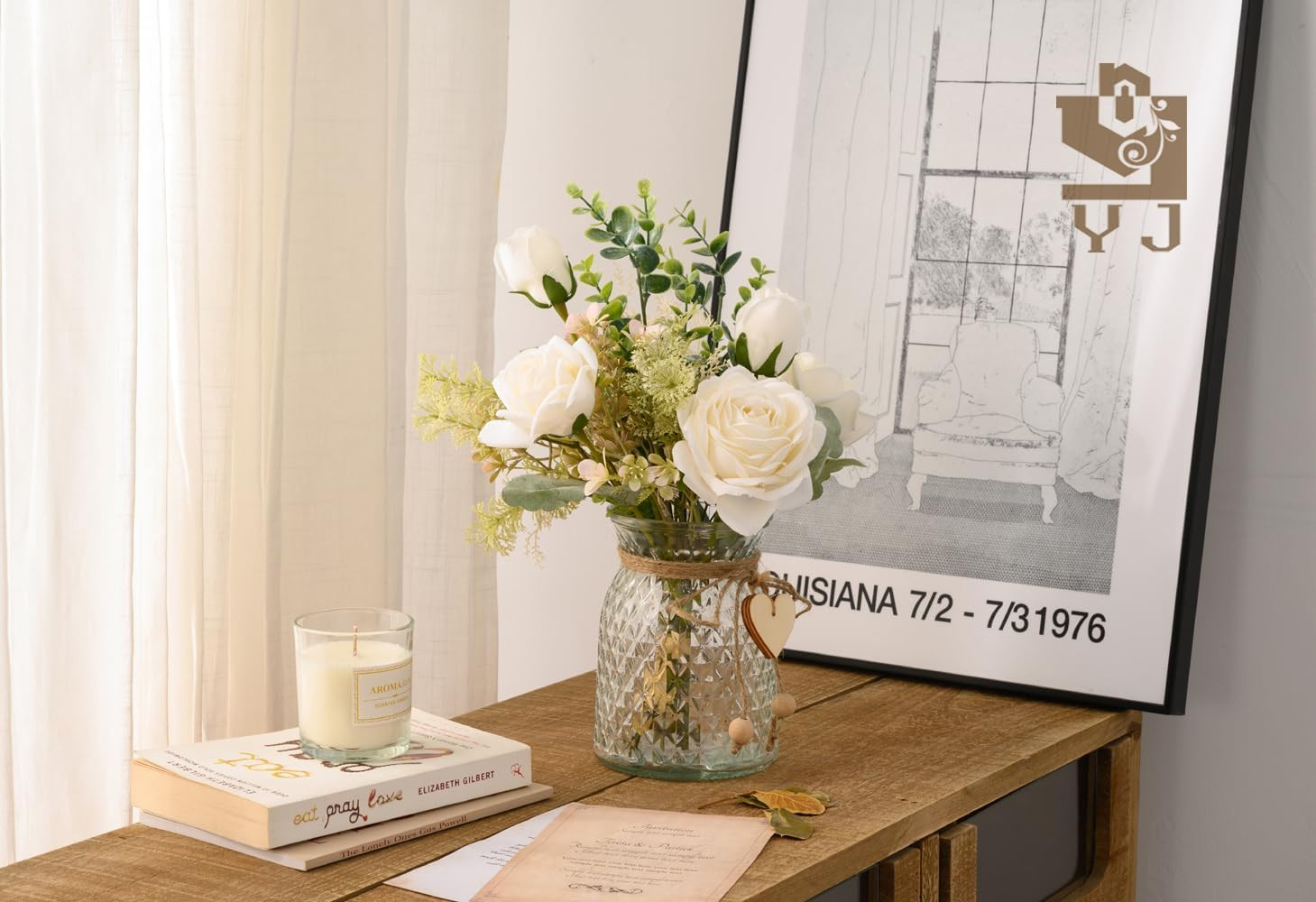Elegant White Silk Roses in Vase – Perfect Faux Flower Centerpiece for Home Deco
