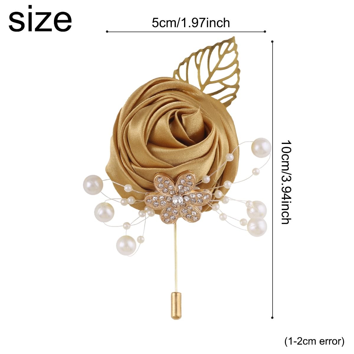 5 PCS Light Gold Leaf Faux Silk Rose Corsage Boutonniere Wedding Prom Decor