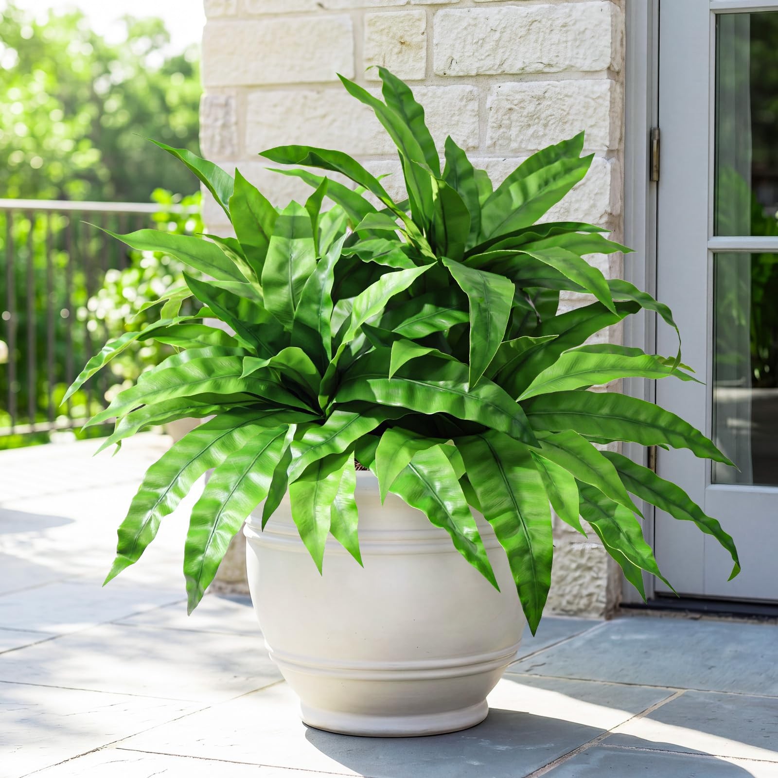 4 Pcs Artificial Plants Outdoor, Artificial Bird Nest Fern Stems, Bright Gree…